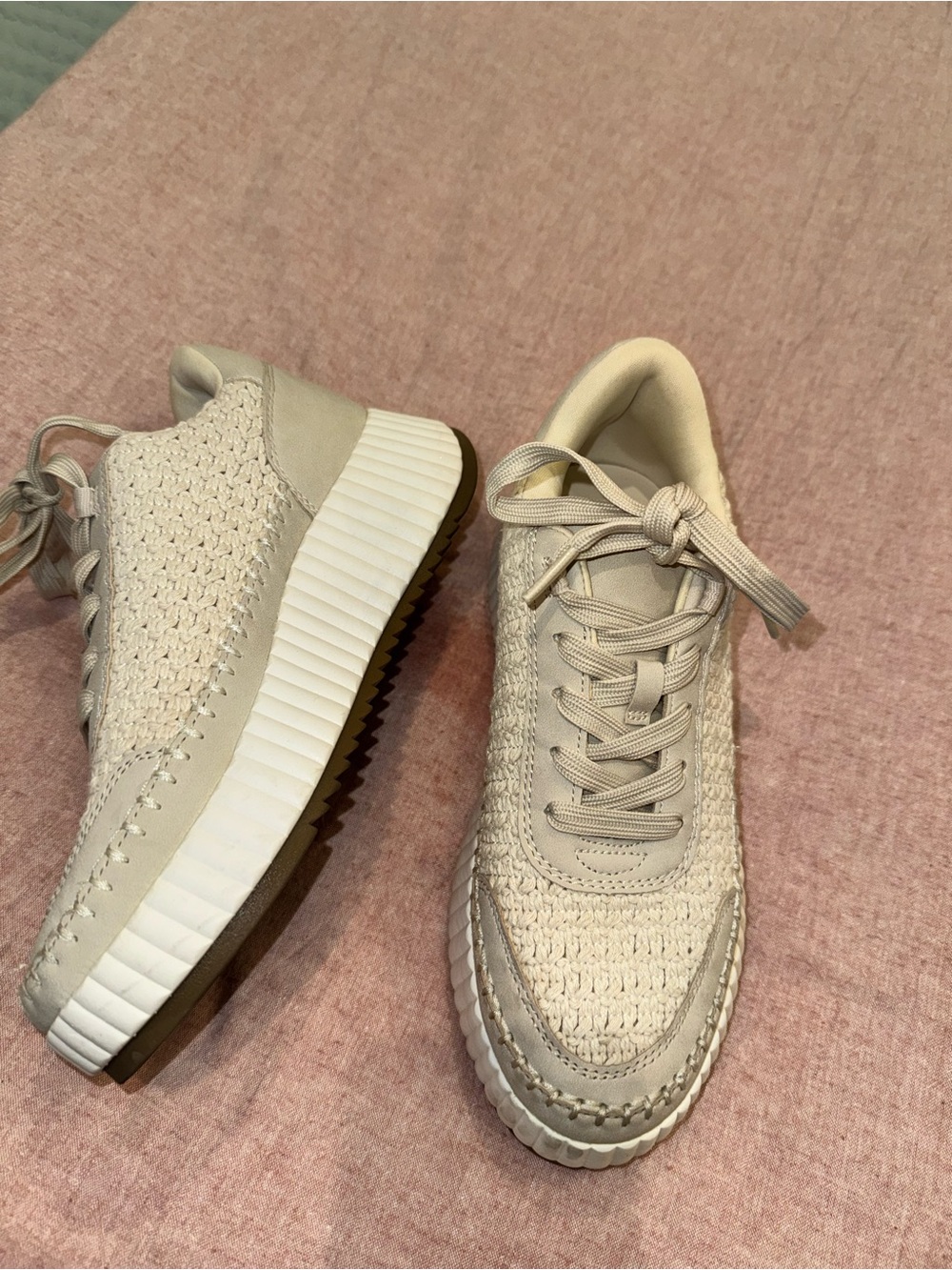 Dolce Vita Cream Woven Lace-Up Sneakers